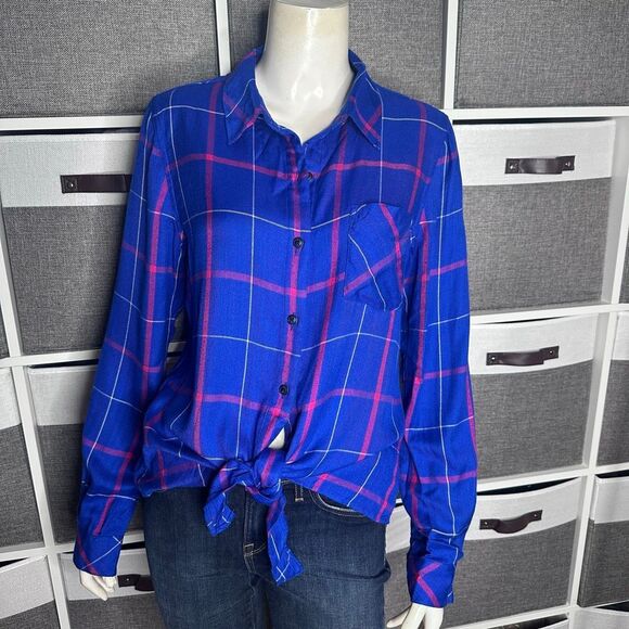 Sanctuary Haley Tie Front Button Down Flannel Shirt Size Small - Picture 2 of 13